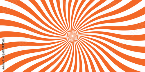 Retro orange and white sunburst design abstract illustration with radial wavy stripes on white background vector graphic