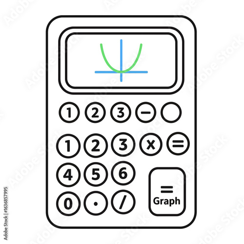 Graphing calculator with parabola illustration for modern math education, ideal for finance, engineering, algebra, and statistical analysis