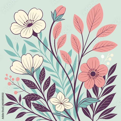 Peach and Cream Floral Vector – Elegant Botanical Illustration in Flat Modern Style