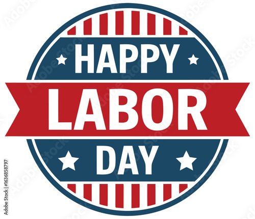 Happy Labor Day Badge with USA Colors and Stars Vector Illustration