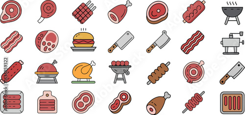 Meat Icons Various Cuts and Cooking Styles Vector Illustration