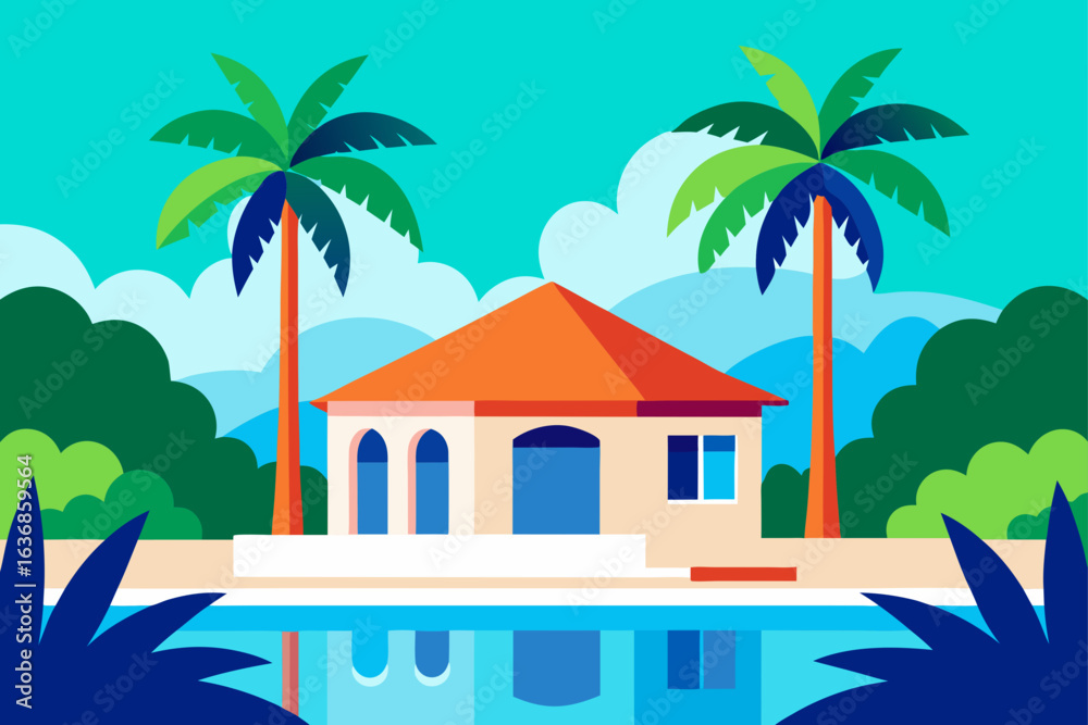 Obraz premium painting depicts a tropical paradise