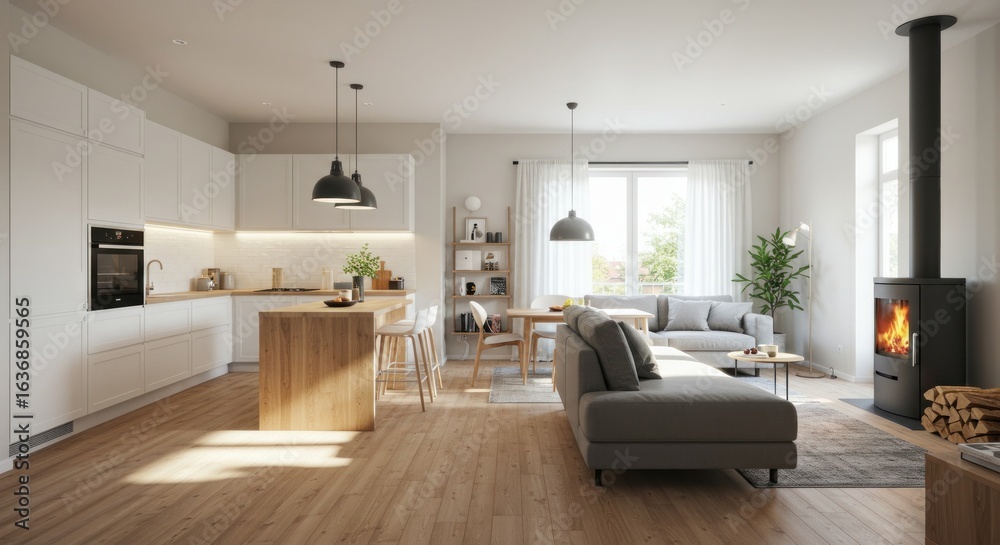 Fototapeta premium Small apartment interior with light filled room