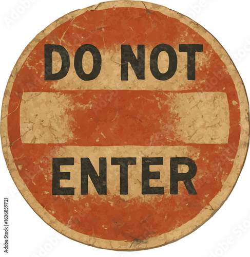 A vintage-style circular sign with a red background and white horizontal bar, displaying the words "DO NOT ENTER" in bold black letters.