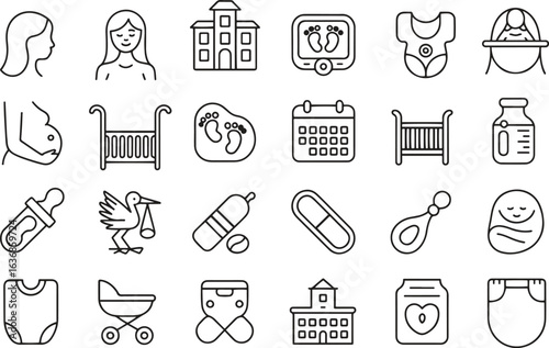 Pregnancy line icons set. Motherhood, baby bump, prenatal care, health. editable stroke. vector illustration