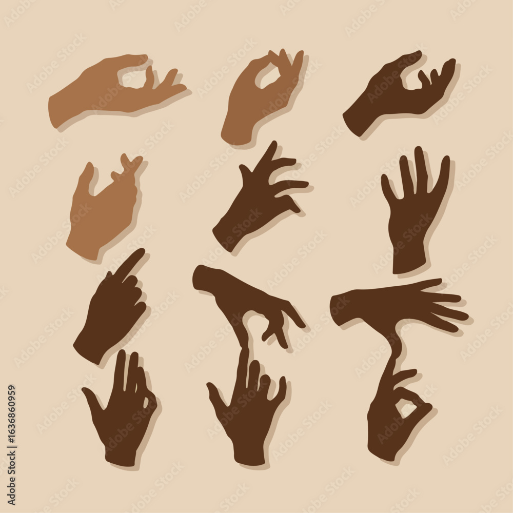 Fototapeta premium Hand Gestures Silhouette Vector in Dark Brown