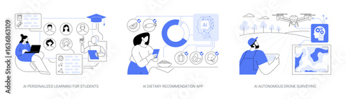 AI Personalizing Learning and Living abstract concept vector illustrations.