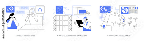 AI Revolutionizing Therapy and Industry abstract concept vector illustrations.