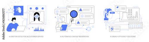 AI Enhancing Service and Sustainability abstract concept vector illustrations.