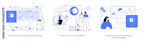 AI and Biotech Revolutionizing Health Solutions abstract concept vector illustrations.