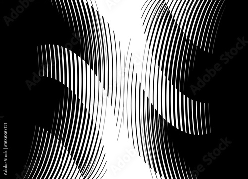 Abstract wavy pattern of thin lines. Striped design element. Vector black and white background for covers, packaging, advertising