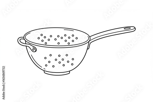 Simple line drawing of a kitchen colander, perfect for culinary projects and food blogs