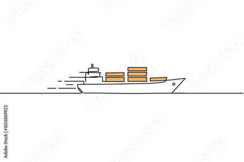 Fast cargo ship delivering containers across ocean, symbolizing global commerce and logistics.