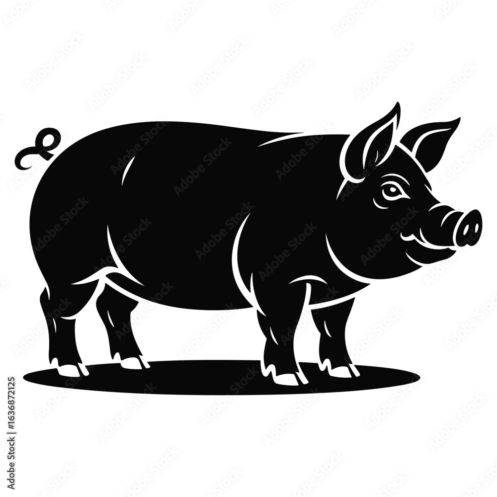 Obraz premium Farm animal pig silhouette standing on ground