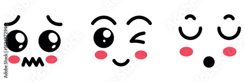 kawaii cute face expressions eyes and mouth icons set. Face expression feeling emotion facial emoji design set collection of many emotion in vector illustration