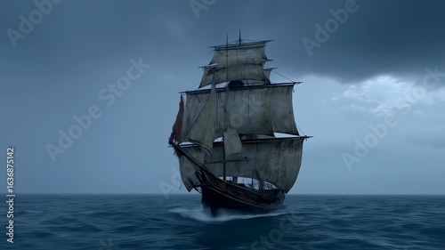 Wallpaper Mural Stormy sea and sailing ship Torontodigital.ca