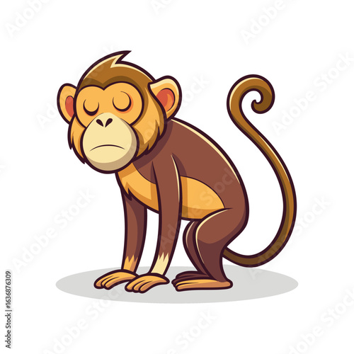 Sleepy Monkey Standing Dozing Off Vector Illustration – Funny Cartoon Animal Character in Drowsy Pose for Humorous Designs and Decor