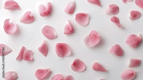 Delicate Pink Petals on White Background. A Floral Composition of Graceful Simplicity.
