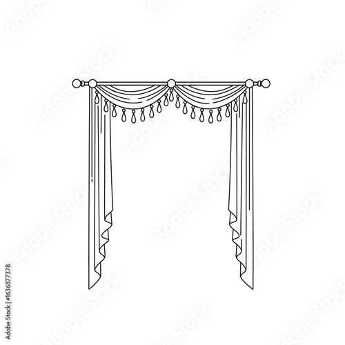 Elegant Curtain Rod with Drapery Illustration for Interior Decor and Window Treatment Designs Ideal for Print and Digital Media Projects