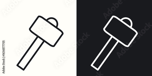 Wooden mallet icon line concept, linear symbol.