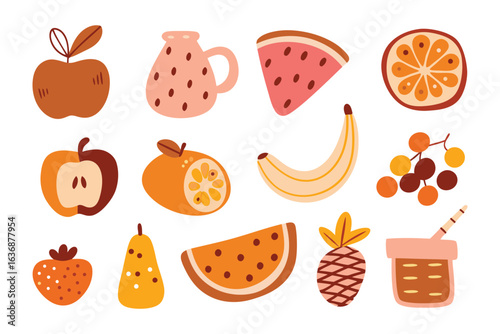 Diverse Fruit Array Illustration: A collection of fresh fruit, each one bursting with vivid color and depicted in an inviting illustration style.