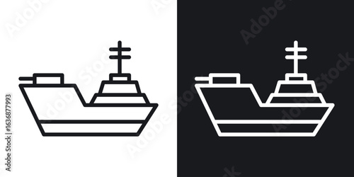 Warship icon line concept, linear symbol.