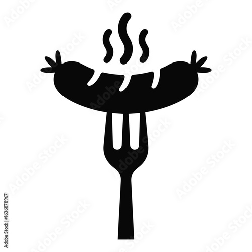 Hot sausage on a fork silhouette