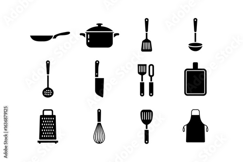 Kitchen utensil vector icons set culinary tools equipment cooking tools isolated on white background for graphic design and web design elements