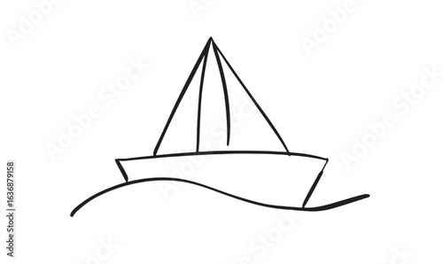 Quadro em tela Ship boat sea water river line element drawing black color object ship boat sail