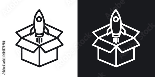 Product release icon line concept, linear symbol.