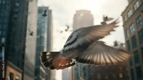 Pigeon flying cityscape