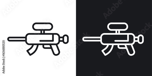 Paintball gun icon line concept, linear symbol.