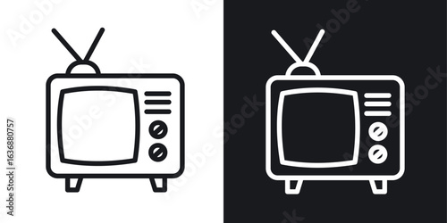 Old television icon line concept, linear symbol.