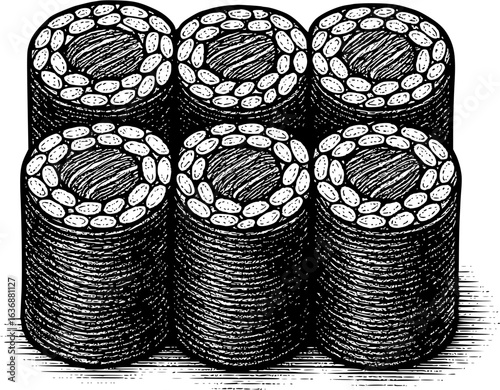Vintage Engraving of Tekka Maki Sushi Rolls