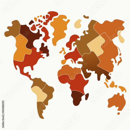 Abstract World Map Puzzle Neutral Earth Tones Modern Vector Illustration Isolated