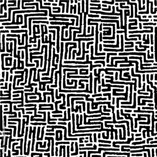 Minimilist abstract maze pattern background design complex labyrinth illustration geometric art black and white graphic design vector