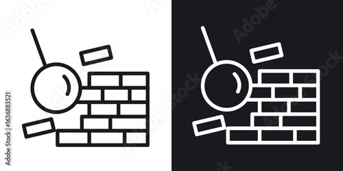 Demolition icon line concept, linear symbol.