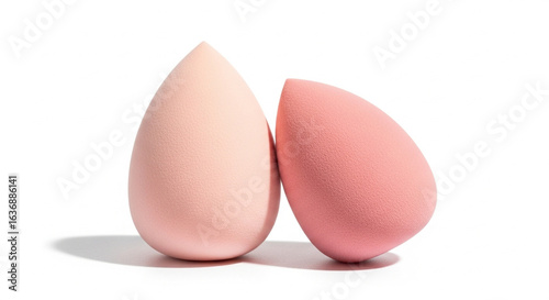Photos Soft pink cosmetic sponges standing on white background