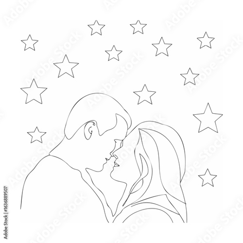 Couple embracing under starry sky kissing love