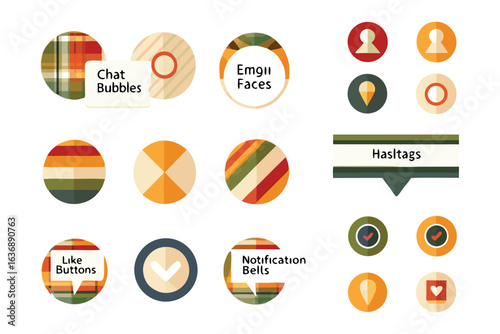 Digital Interaction Elements: A vibrant, digitally rendered compilation showcasing diverse interactive components designed to elevate and amplify user experience on virtual platforms. 