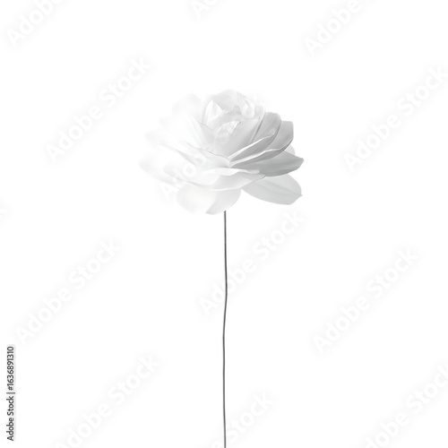 Single white paper flower isolated on transparent background