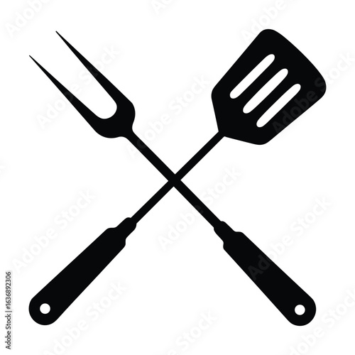 Crossed barbecue grilling tools spatula and fork silhouette