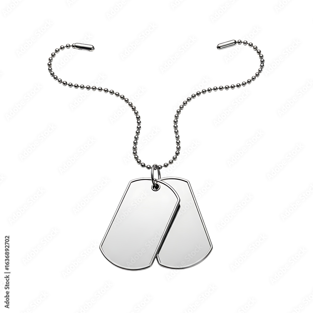 Fototapeta premium Silver dog tags with a chain isolated on transparent background