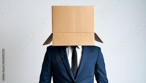 Businessman with cardboard box over head