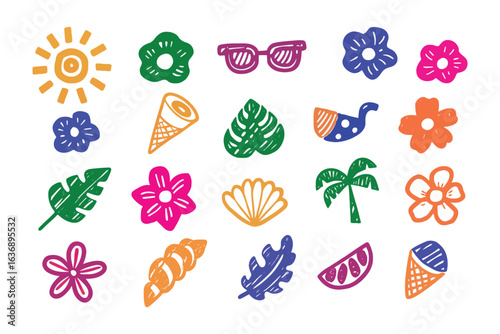 Summer Doodles: A whimsical collection of hand-drawn summer icons and symbols. capturing the essence of the sunny season. 