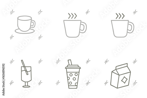 Beverages & Drinks Icon Set: A comprehensive collection of beverage icons, perfect for design projects, showcasing drink essentials for cafes, restaurants, and culinary ventures.