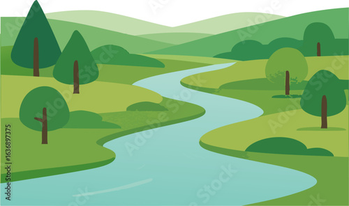 Serene River Landscape with Greenery.
