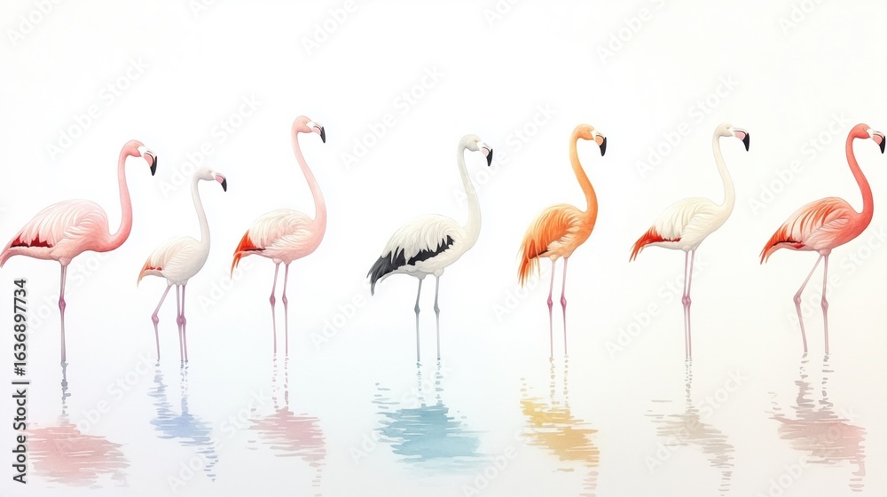 Fototapeta premium Flamingos watercolor painting