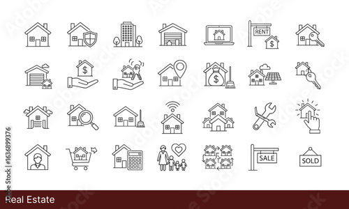 Real estate outline icon set. Editable stroke. Vector illustration