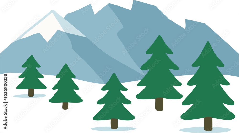 Obraz premium Snowy Mountain Landscape with Evergreen Trees.